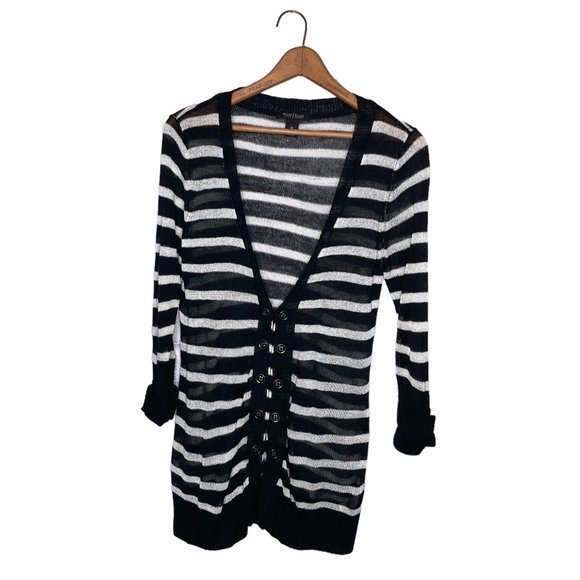 White House Black Market Medium M Striped Double Button Knit Cardigan Sweater - Picture 1 of 4